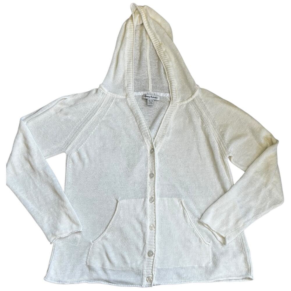 EUC Tommy Bahama Lea Knit Linen Cardigan Hoodie Off White Size XL